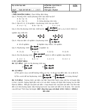 Kiểm tra chương III - Môn Đại số khối 9